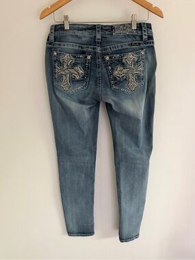 Y2K Miss Me Rhinestone Cross Skinny Jeans Size 28